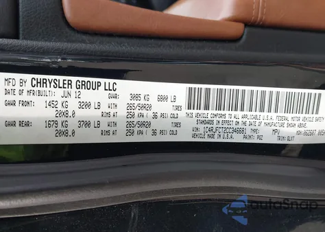 2012 Jeep Grand Cherokee Overland z USA, uszkodzony, nr VIN 1C4RJFCT2CC346681